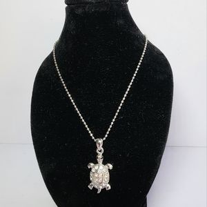Silver Turtle necklace with rhinestone shell